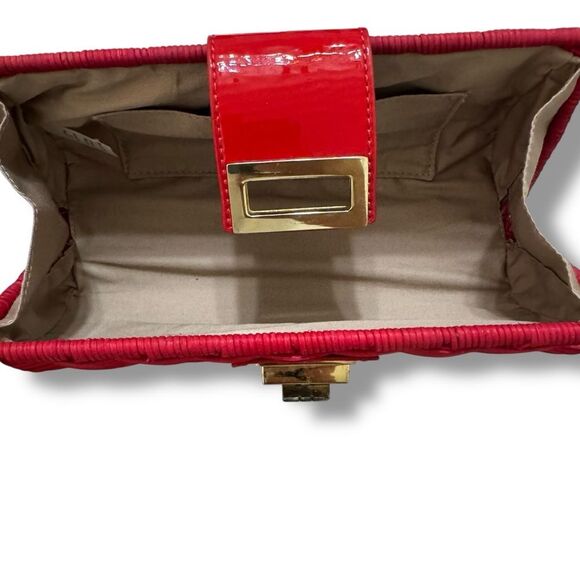 J.Crew Red Woven Straw Clutch Bag with Turnlock Closure - Picture 8 of 11